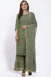 Olive Green Art Silk Straight Suit Set image number 0